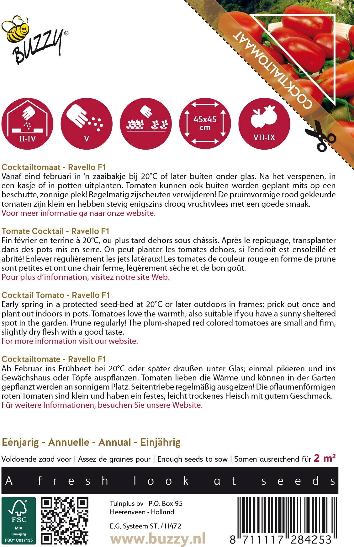 Buzzy® Pomodori Groentezaad Tomaat (Lycopersicon Esculentum 'Ravello' F1) 2 Buzzy® Pomodori Groentezaad Tomaat (Lycopersicon Esculentum 'Ravello' F1) - Afbeelding 2