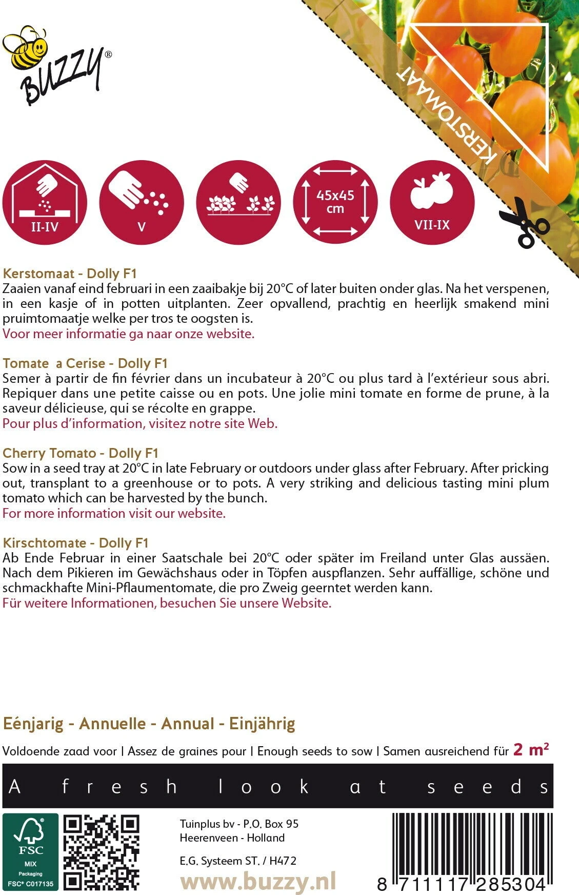 Buzzy® Pomodori Groentezaad Kerstomaat (Lycopersicon Esculentum 'Dolly' F1) 2 Buzzy® Pomodori Groentezaad Kerstomaat (Lycopersicon Esculentum 'Dolly' F1) - Afbeelding 2