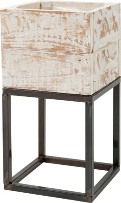 Intratuin Plantenbak Kyra Op Voet Wit / Naturel 18 X 18 X 34 Cm