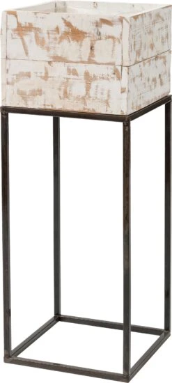 Intratuin Plantenbak Kyra Op Voet Wit / Naturel 28 X 28 X 75 Cm